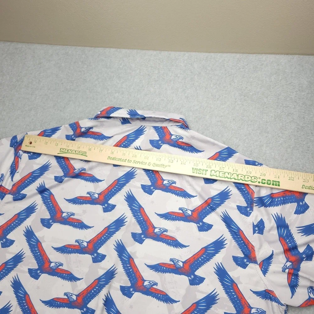 Waggle Polo Shirt Mens 2XL White‎ Blue Red Eagle Print Golf Performance Stretch - Picture 9 of 9